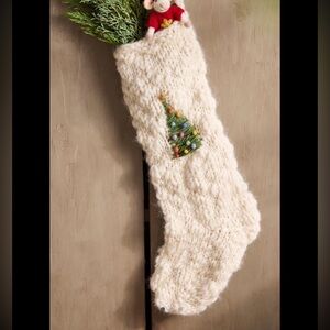 Anthropologie Chunky Wool Hand Knit Fair Christmas Tree Stocking